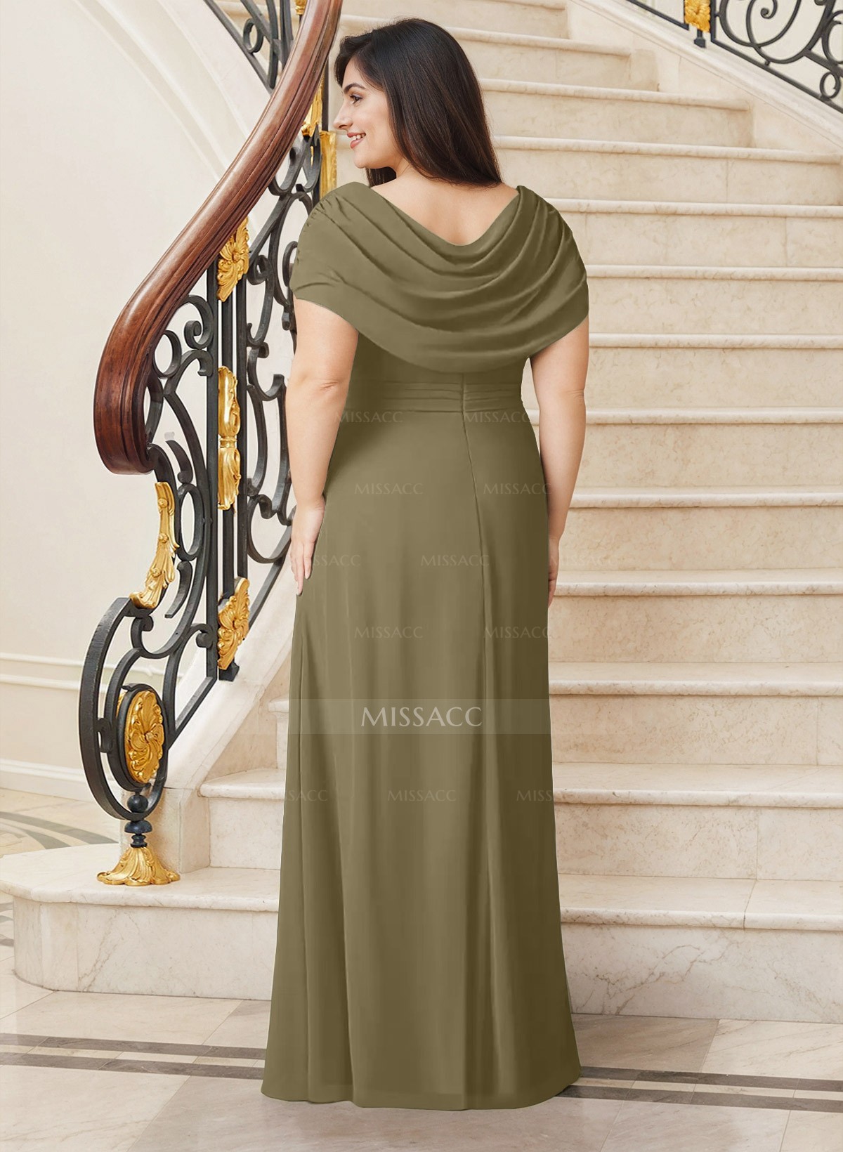 Sheath/Column Cowl Neck Chiffon Mother Of The Bride Dresses With Split Front