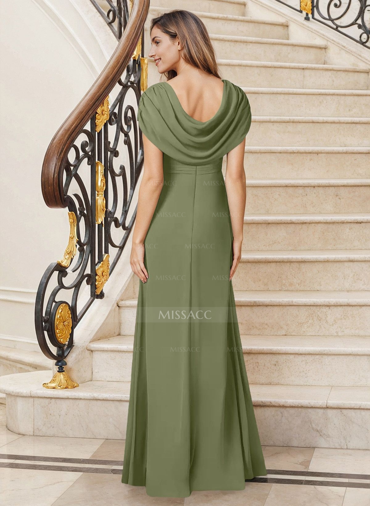 Sheath/Column Cowl Neck Chiffon Mother Of The Bride Dresses With Split Front