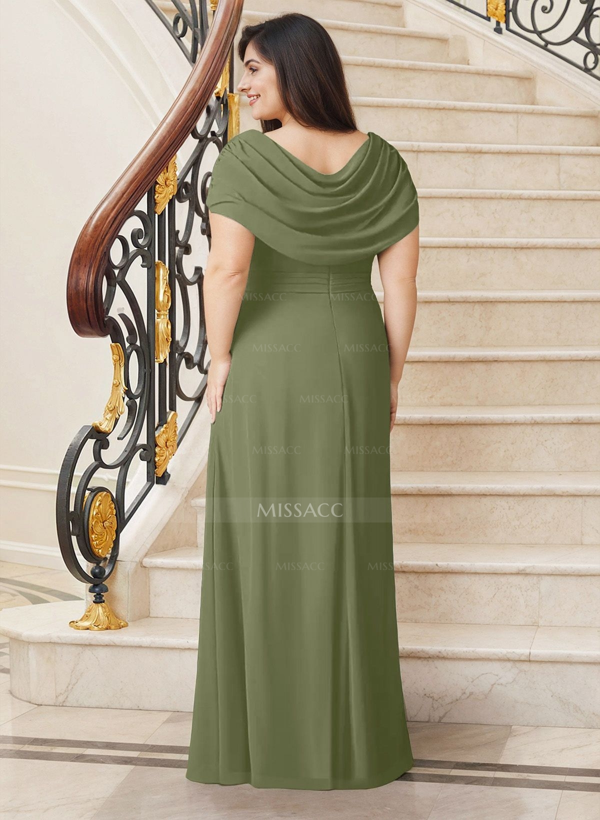 Sheath/Column Cowl Neck Chiffon Mother Of The Bride Dresses With Split Front