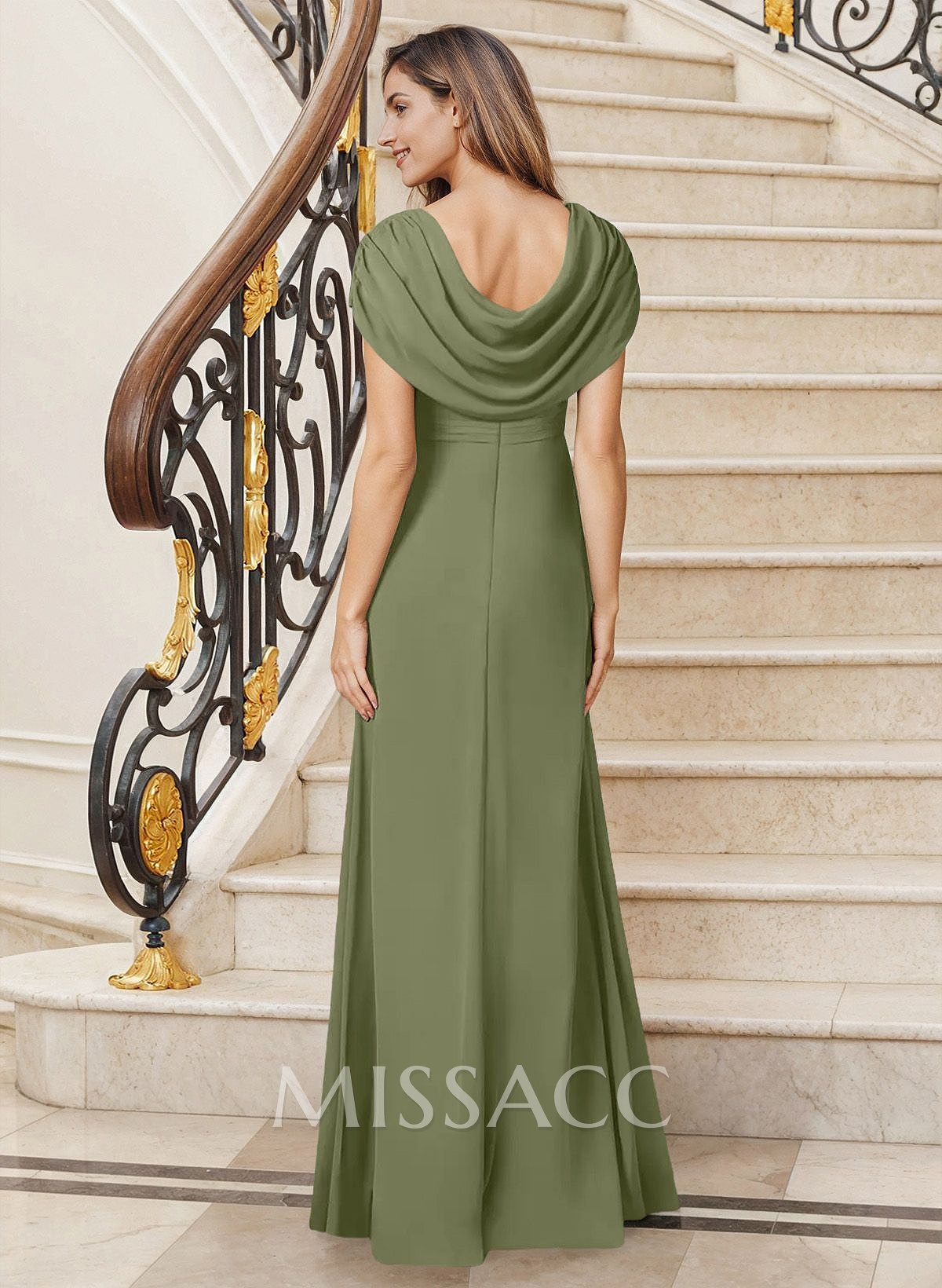 Sheath/Column Cowl Neck Chiffon Mother Of The Bride Dresses With Split Front