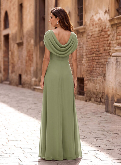 Sheath/Column Cowl Neck Chiffon Mother Of The Bride Dresses With Split Front
