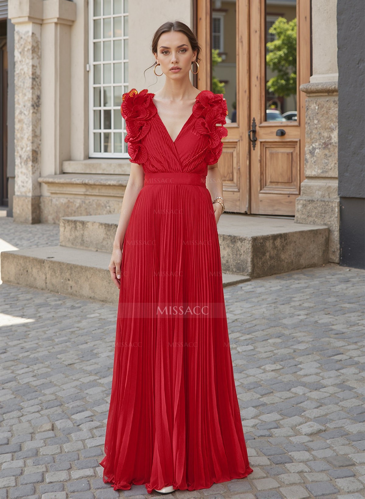 Sheath/Column V-Neck Sleeveless Chiffon Mother Of The Bride Dresses With Shoulder Ruffle