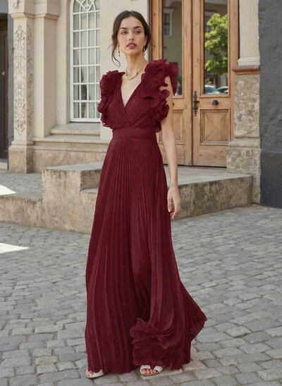 Sheath/Column V-Neck Sleeveless Chiffon Mother Of The Bride Dresses With Shoulder Ruffle/Pockets