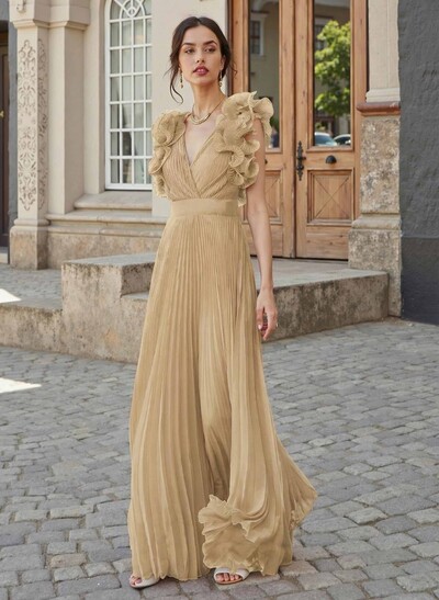 Sheath/Column V-Neck Sleeveless Chiffon Mother Of The Bride Dresses With Shoulder Ruffle