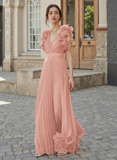 Sheath/Column V-Neck Sleeveless Chiffon Mother Of The Bride Dresses With Shoulder Ruffle