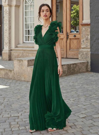 Sheath/Column V-Neck Sleeveless Chiffon Mother Of The Bride Dresses With Shoulder Ruffle