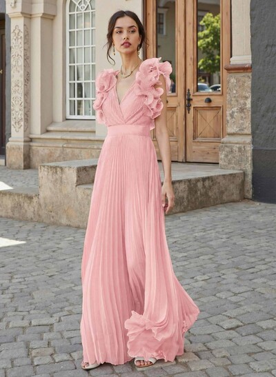 Sheath/Column V-Neck Sleeveless Chiffon Mother Of The Bride Dresses With Shoulder Ruffle