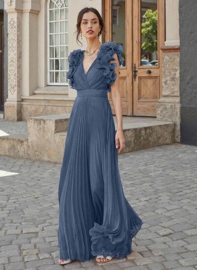 Sheath/Column V-Neck Sleeveless Chiffon Mother Of The Bride Dresses With Shoulder Ruffle