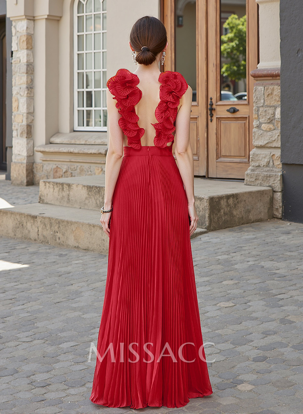 Sheath/Column V-Neck Sleeveless Chiffon Mother Of The Bride Dresses With Shoulder Ruffle/Pockets