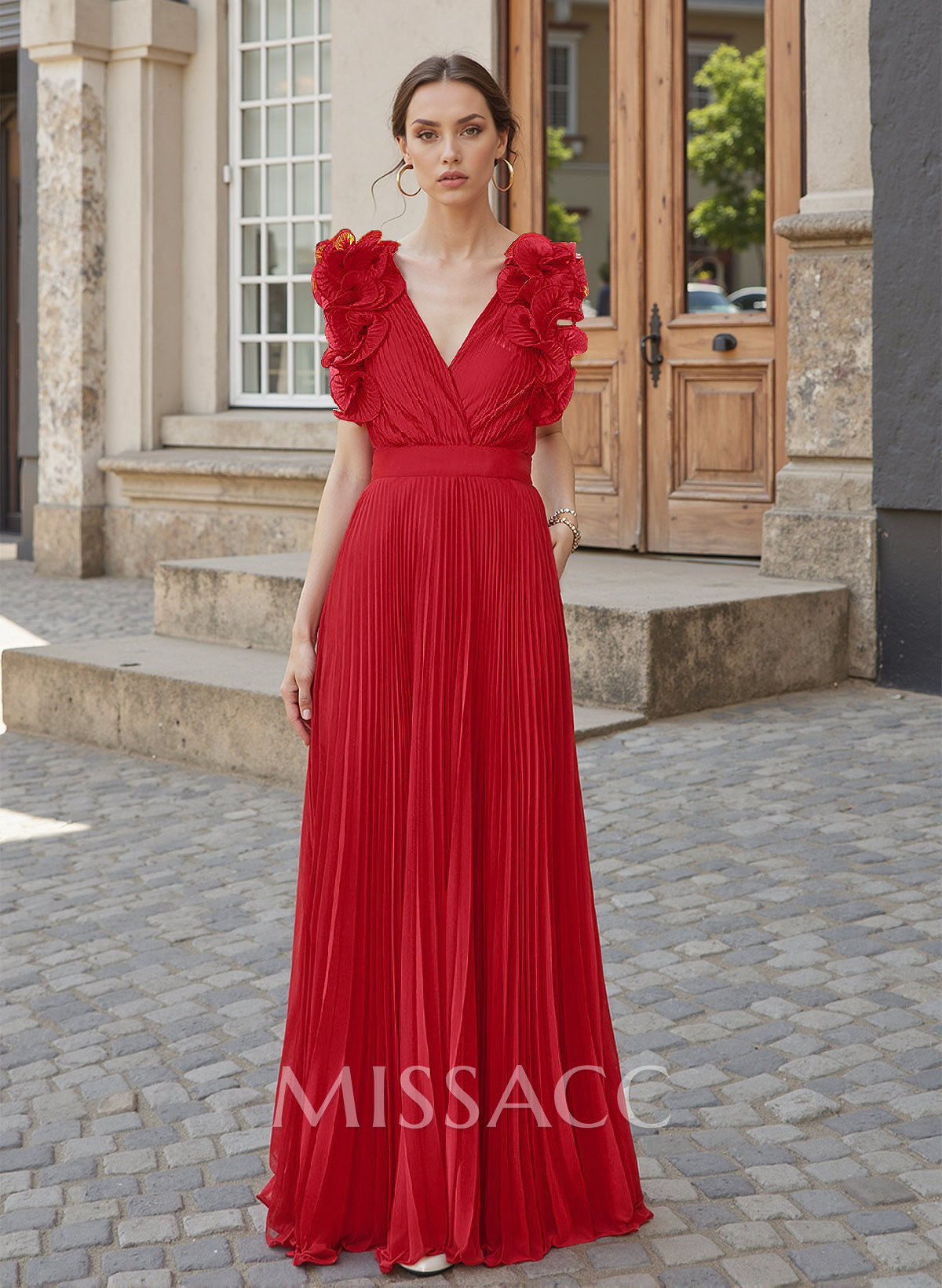 Sheath/Column V-Neck Sleeveless Chiffon Mother Of The Bride Dresses With Shoulder Ruffle/Pockets