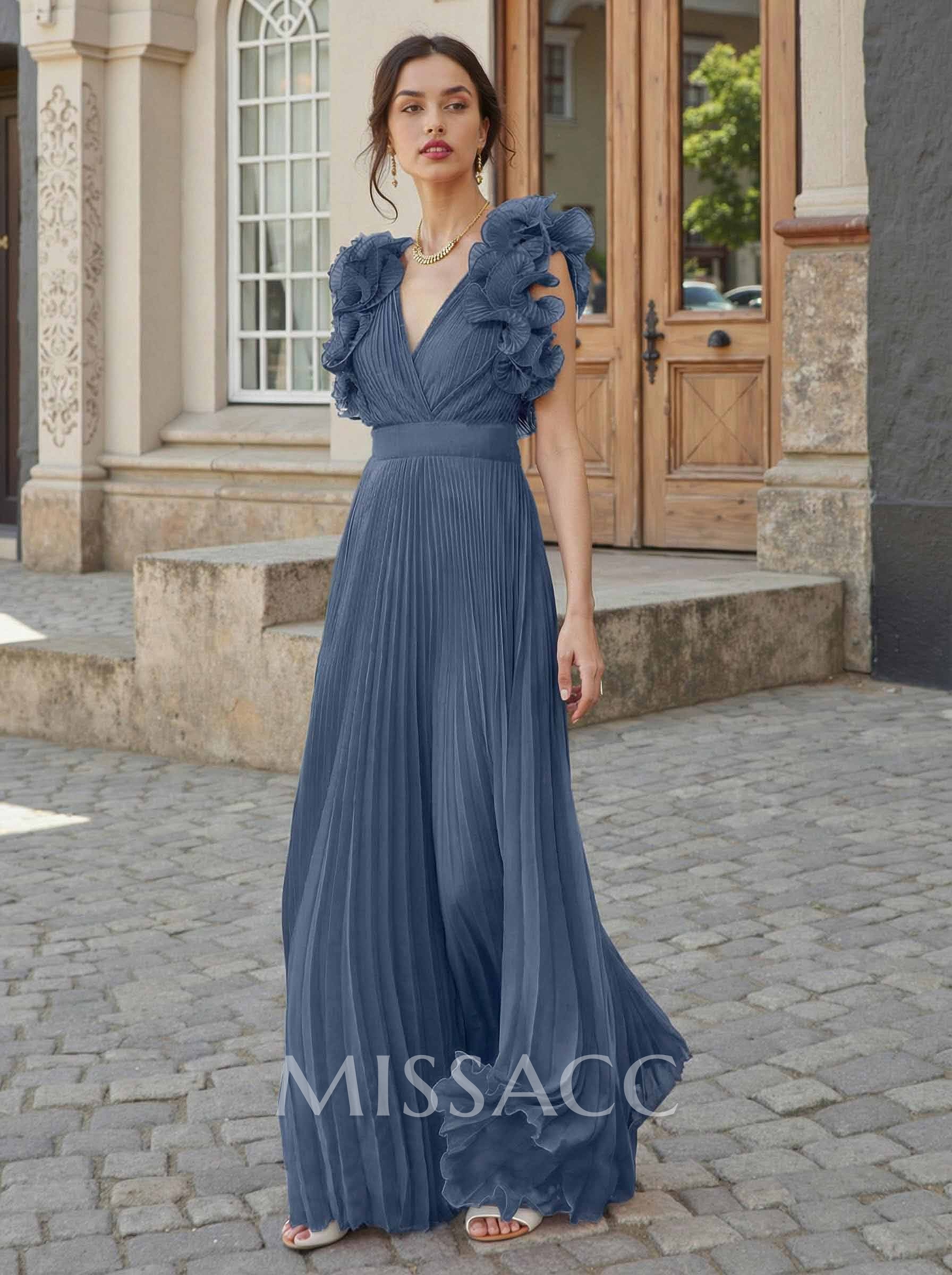 Sheath/Column V-Neck Sleeveless Chiffon Mother Of The Bride Dresses With Shoulder Ruffle/Pockets Sheath/Column V-Neck Sleeveless Chiffon Mother Of The Bride Dresses With Shoulder Ruffle/Pockets