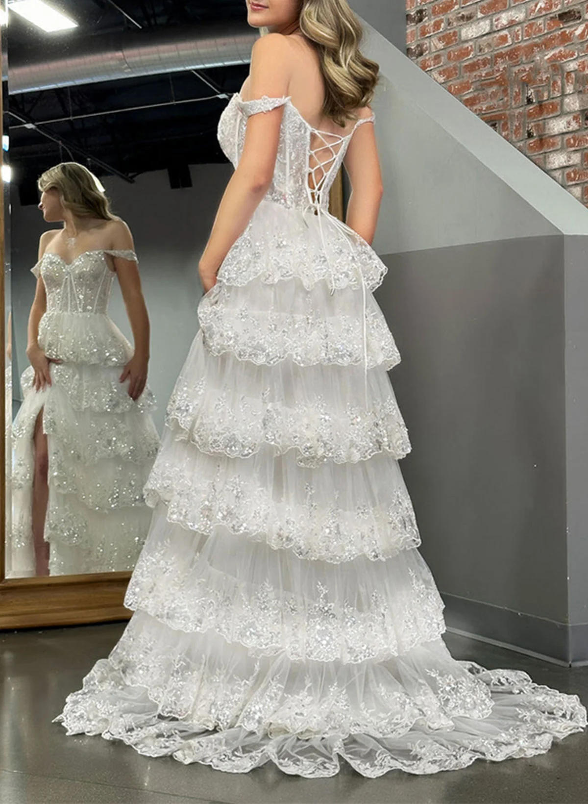 a-line off-the-shoulder sweep train chiffon prom dresses with lace sequins Cocomelody Long Prom Dress Sequin Blue Prom Dress CS0484, Jolly Green main image 0