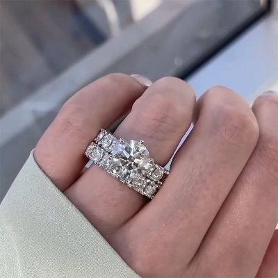 6 CT Round Cut Moissanite/Zircon Engagement Rings Sets In Sterling Silver