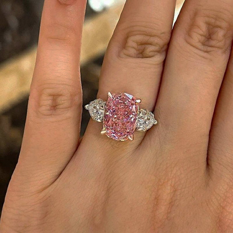 Missacc Elegant Cushion Cut Three Stone Pink Sapphire Engagement Ring In Sterling Silver