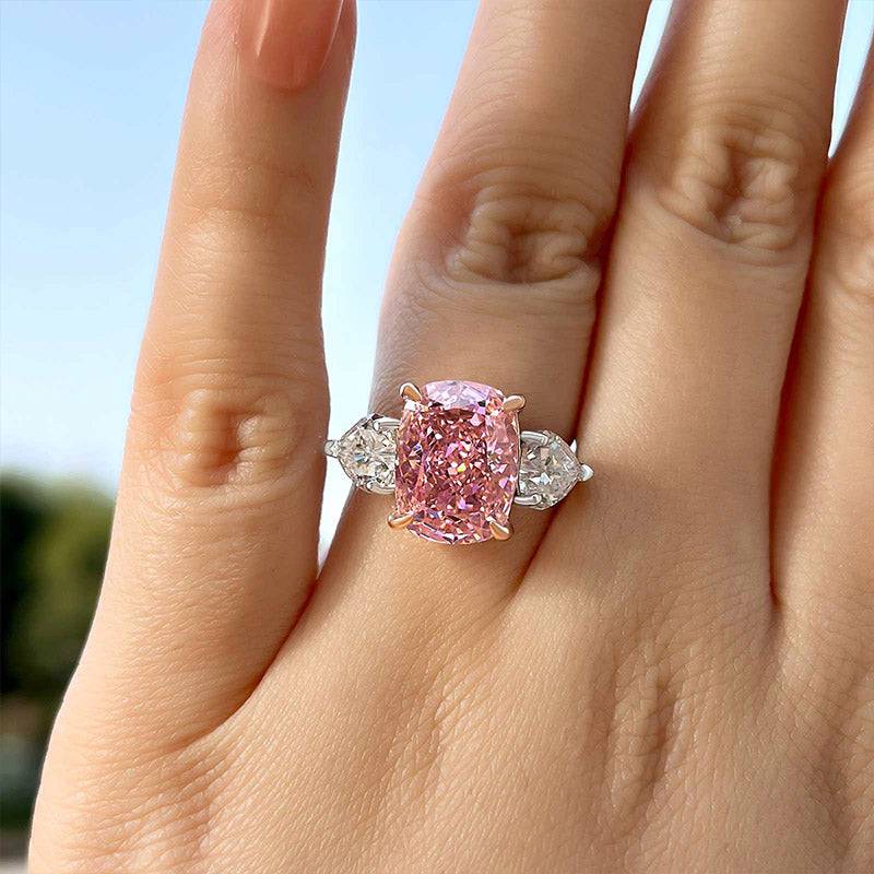 Missacc Elegant Cushion Cut Three Stone Pink Sapphire Engagement Ring In Sterling Silver