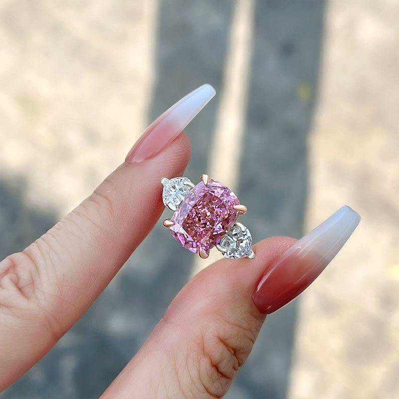 Missacc Elegant Cushion Cut Three Stone Pink Sapphire Engagement Ring In Sterling Silver