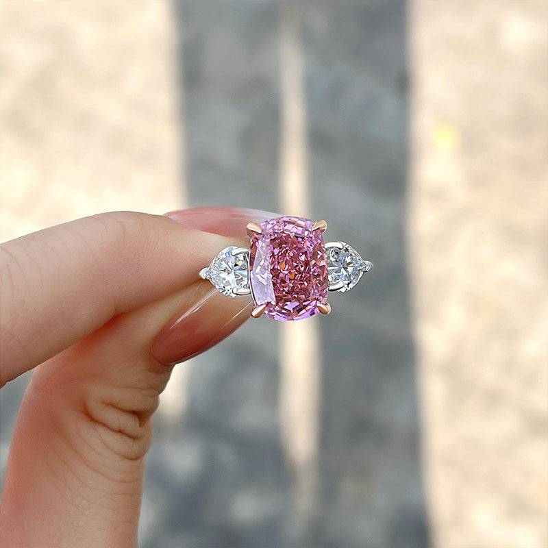 Missacc Elegant Cushion Cut Three Stone Pink Sapphire Engagement Ring In Sterling Silver