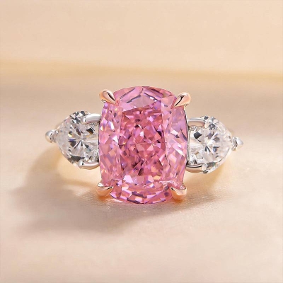 Missacc Elegant Cushion Cut Three Stone Pink Sapphire Engagement Ring In Sterling Silver