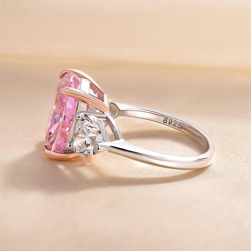 Missacc Elegant Cushion Cut Three Stone Pink Sapphire Engagement Ring In Sterling Silver