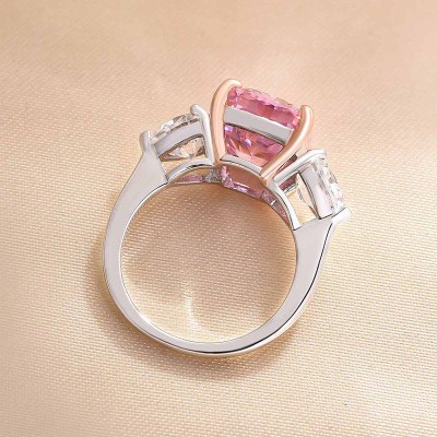 Missacc Elegant Cushion Cut Three Stone Pink Sapphire Engagement Ring In Sterling Silver