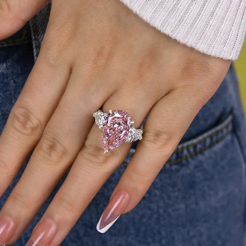 Gorgeous Pear Cut Pink Sapphire Three Stone Engagement Ring