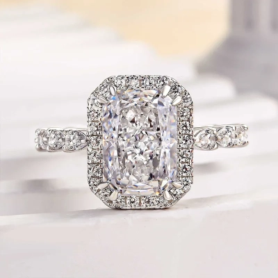 Attractive Halo Radiant Cut Engagement Ring