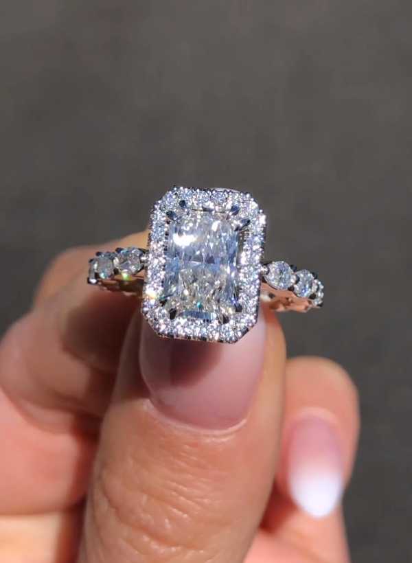 Attractive Halo Radiant Cut Engagement Ring