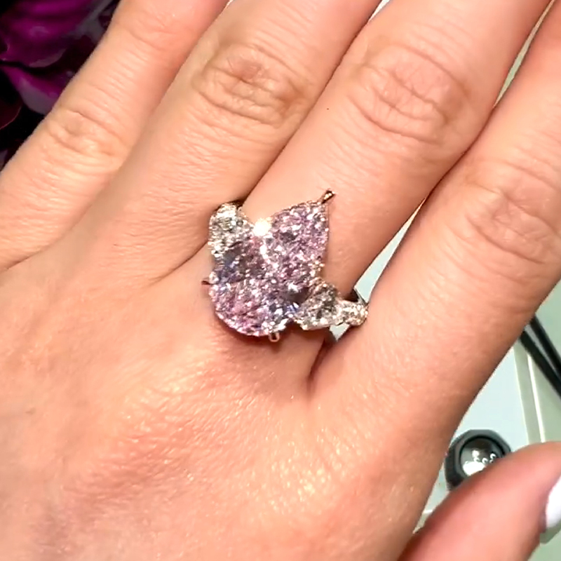 Gorgeous Pear Cut Pink Sapphire Three Stone Engagement Ring