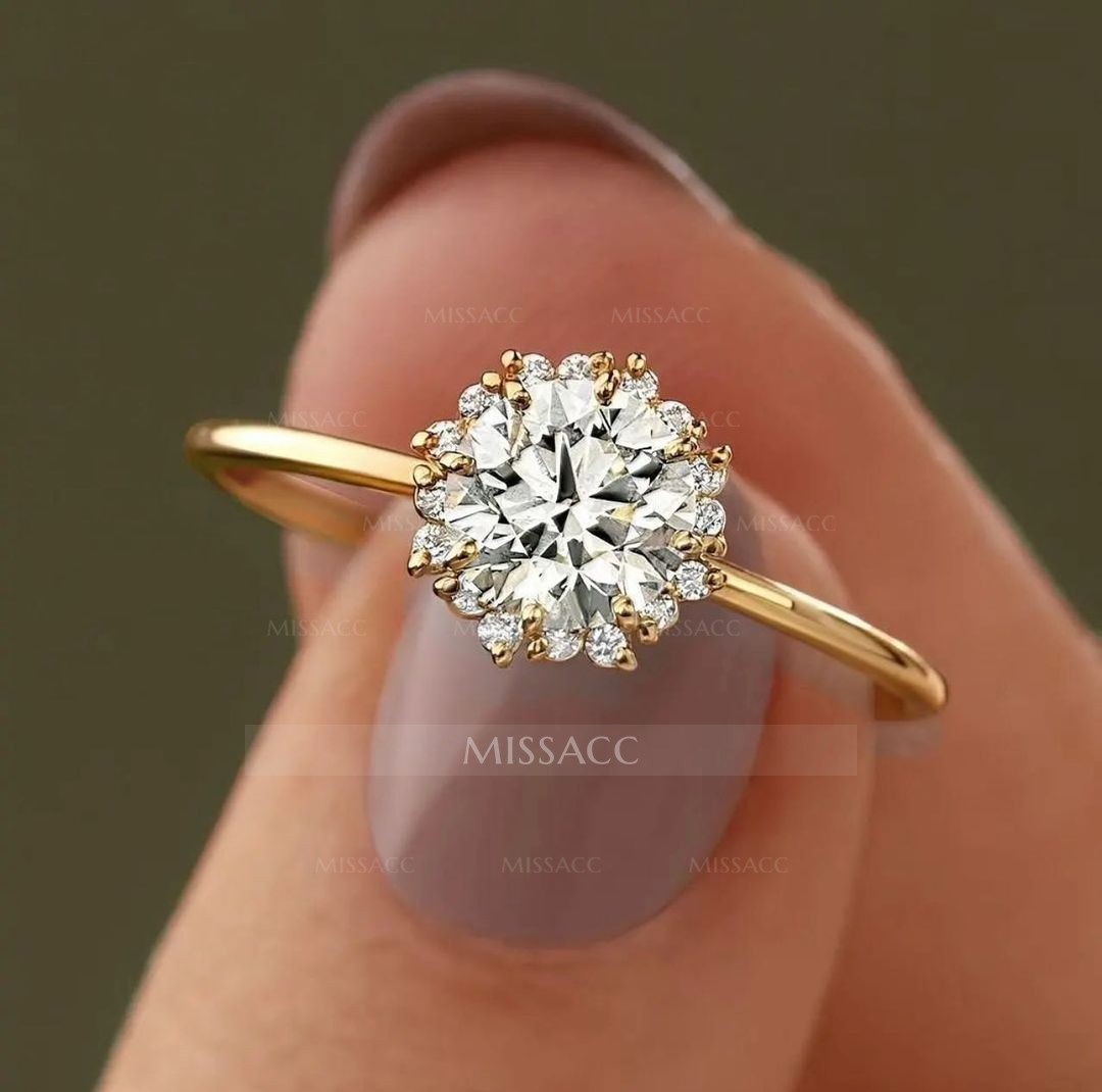 1.5 CT Round Lab Diamond Halo Engagement Ring Sets