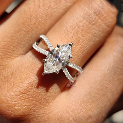 Marquise Cut Moissanite Split Shank Victorian Style Engagement Ring