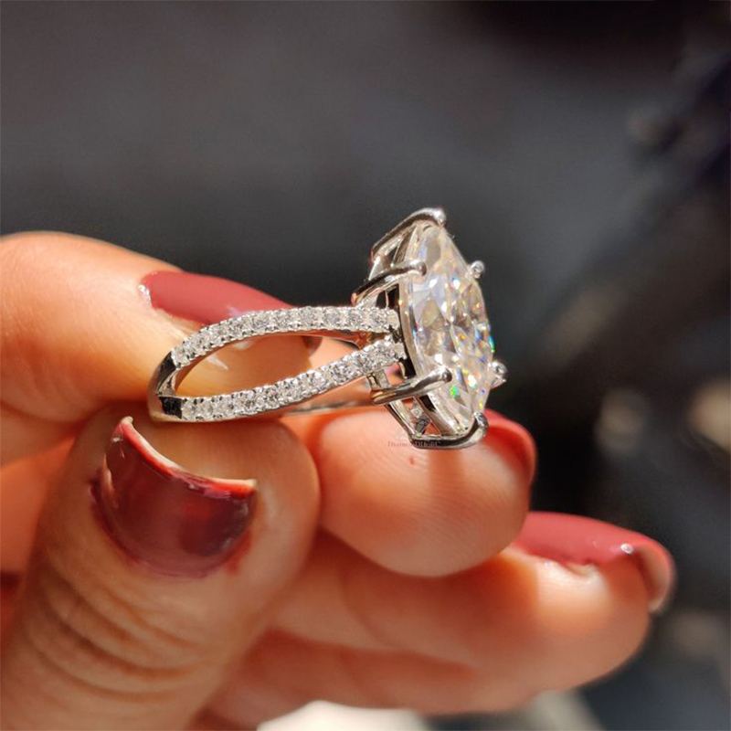 Marquise Cut Moissanite Split Shank Victorian Style Engagement Ring