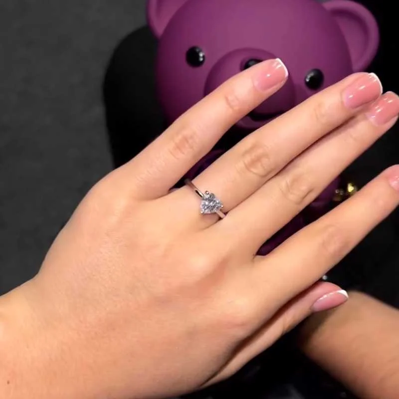 2CT Heart Cut Moissanite Engagement Rings In Sterling Silver