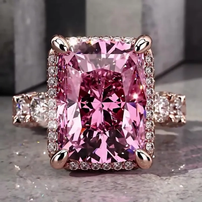 6ct Stunning Emerald Cut Pink Sapphire Ring