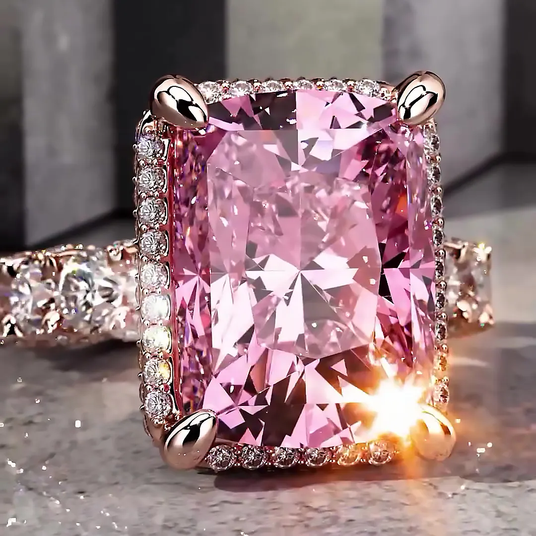 6ct Stunning Emerald Cut Pink Sapphire Ring