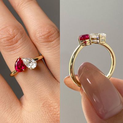 Unique Two Pear Cut Women's Engagement Ring In Yellow Gold