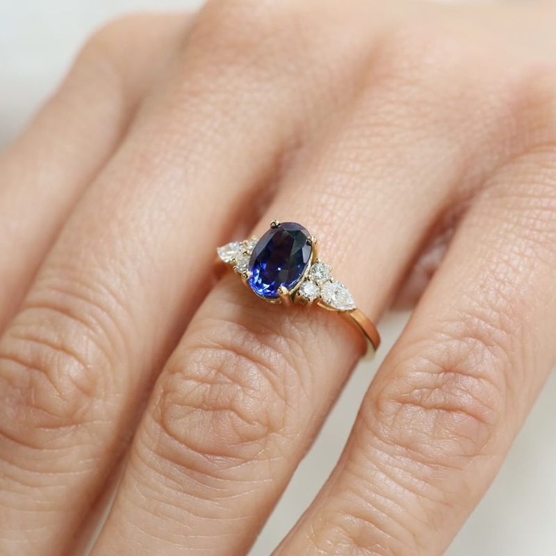 Oval Cut Blue Sapphire Engagement Ring For Women