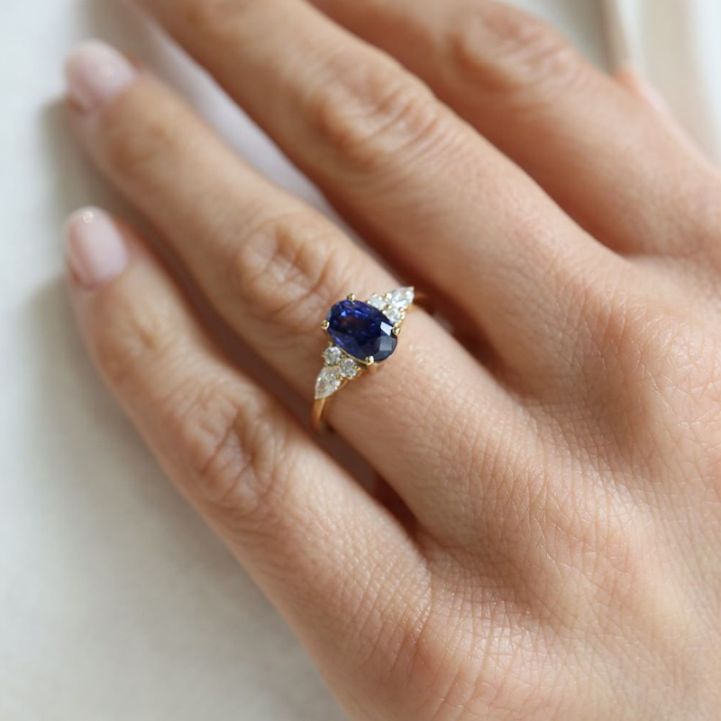 Oval Cut Blue Sapphire Engagement Ring For Women