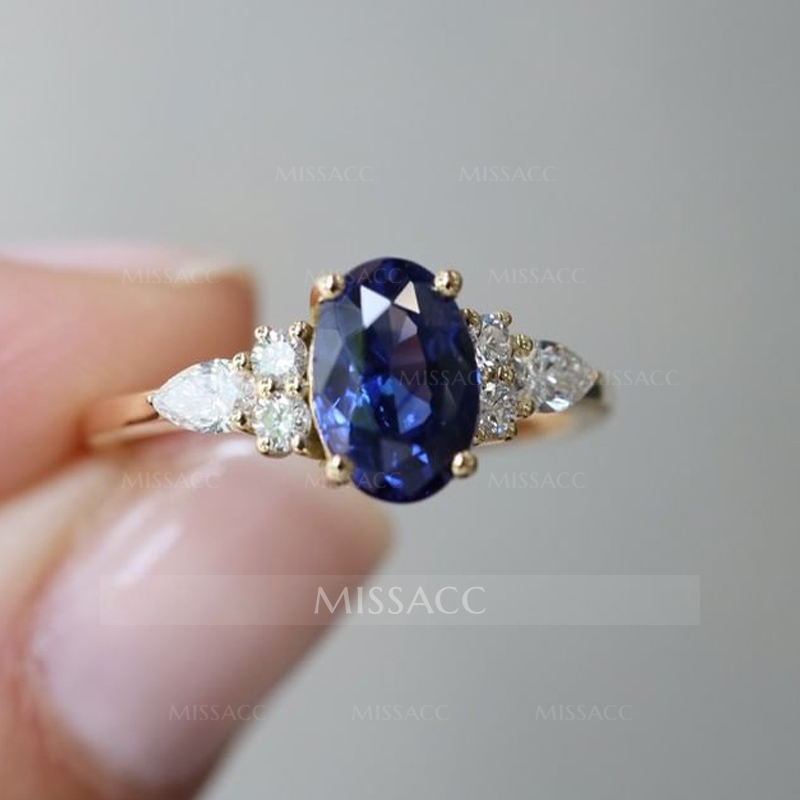 Oval Cut Blue Sapphire Engagement Ring For Women