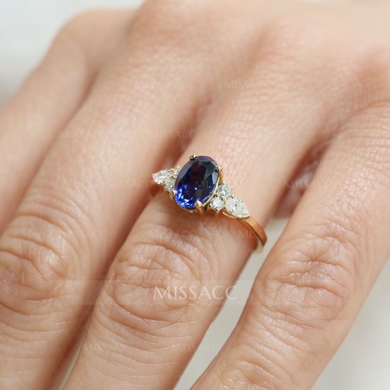 Oval Cut Blue Sapphire Engagement Ring For Women