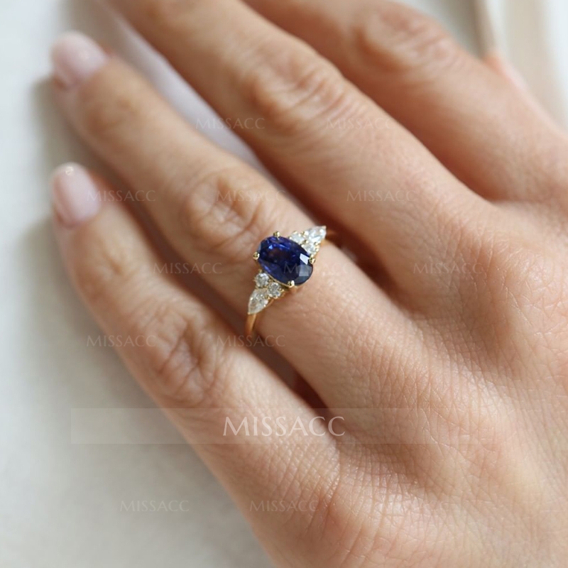 Oval Cut Blue Sapphire Engagement Ring For Women