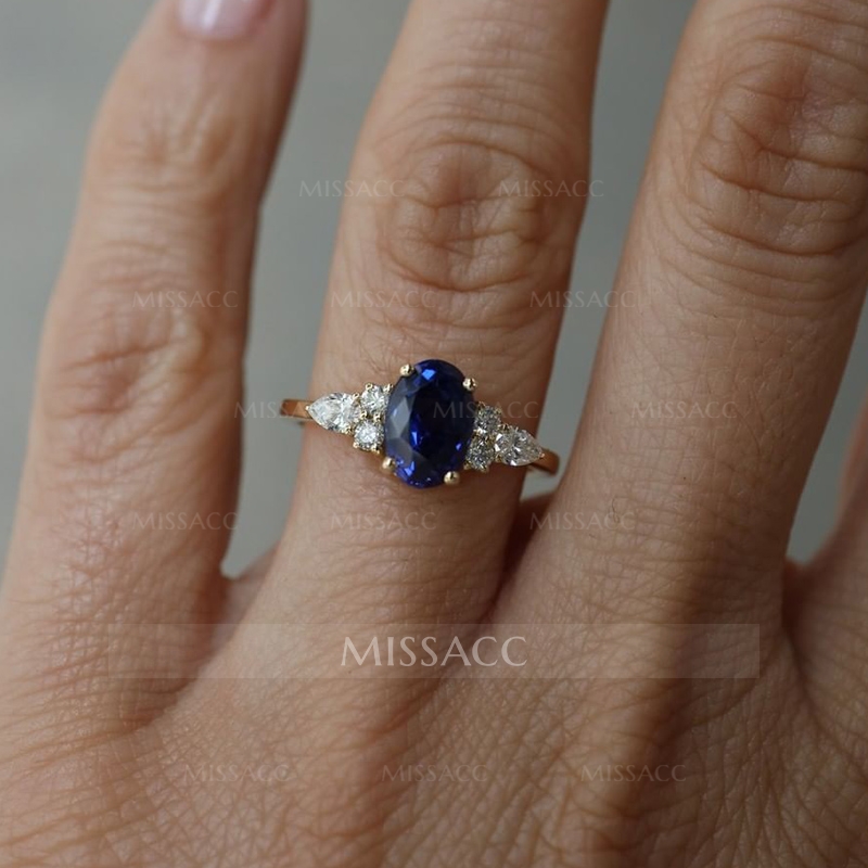 Oval Cut Blue Sapphire Engagement Ring For Women