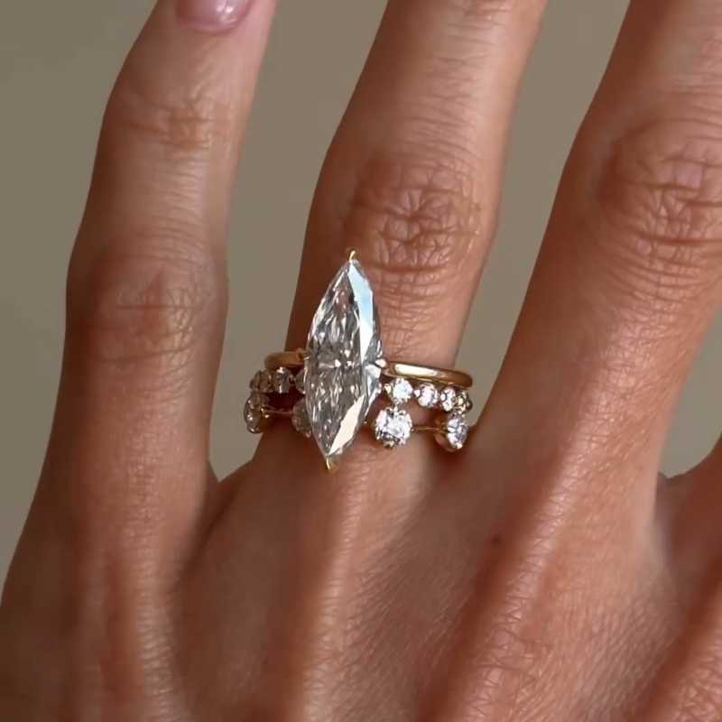 Marquise Cut Moissanite Split Shank Victorian Style Engagement Ring Sets