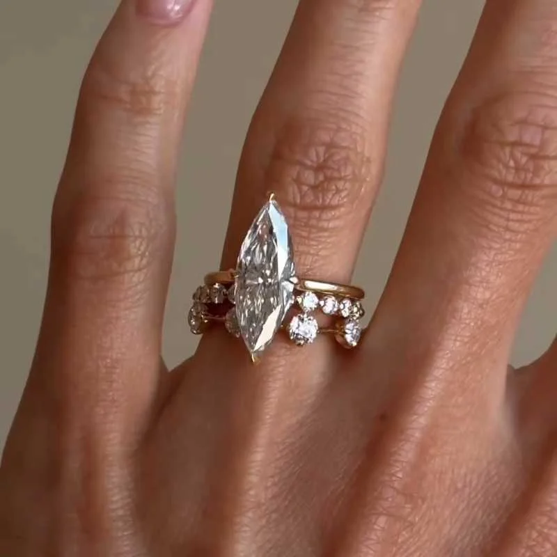 Marquise Cut Moissanite Split Shank Victorian Style Engagement Ring Sets