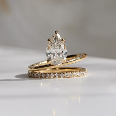 Pear Cut Moissanite Split Shank Victorian Style Engagement Ring