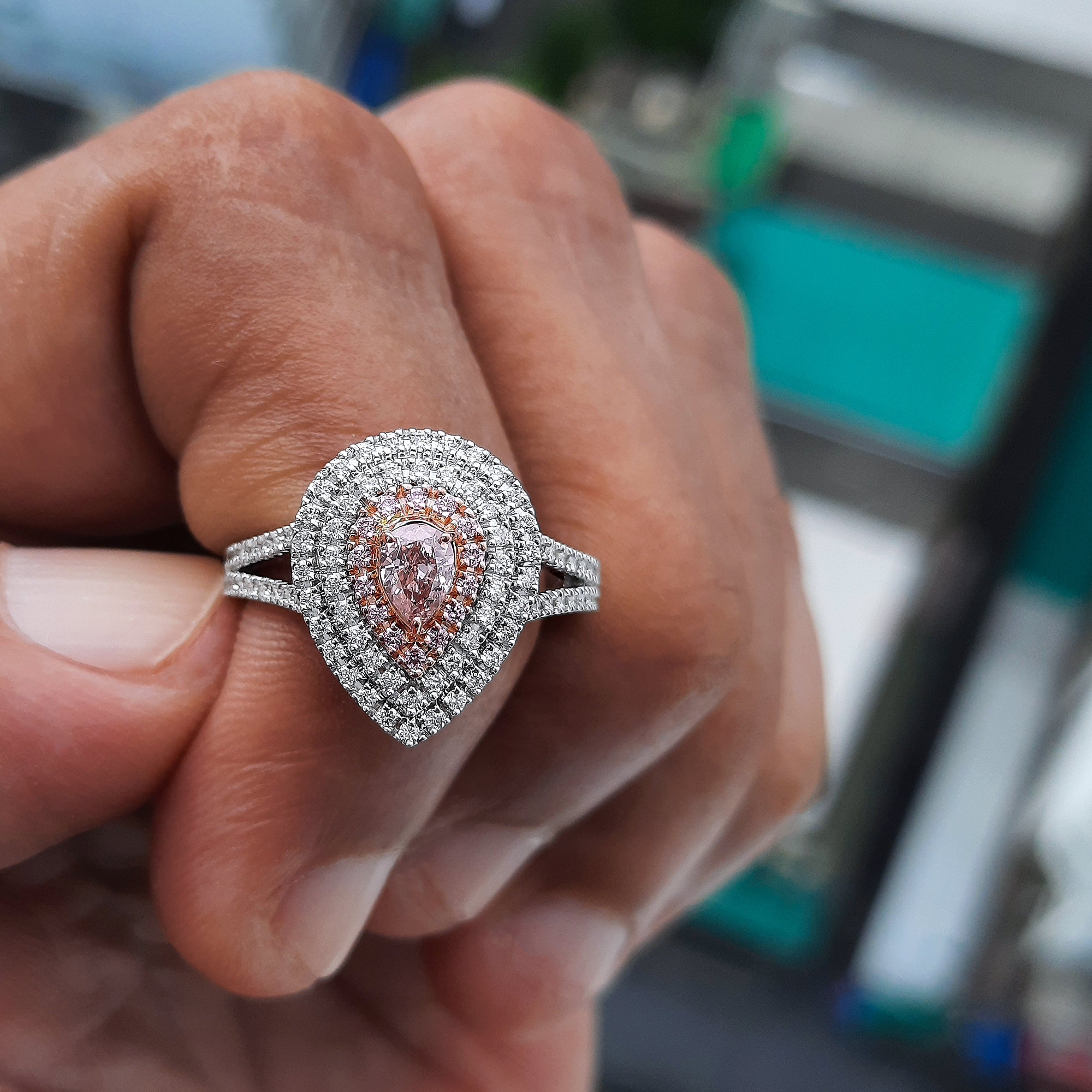 Fancy Pink & White Diamonds Dual Tone Rose & White Gold Ring