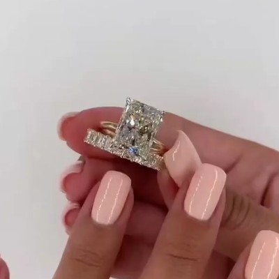 Emerald Cut Sona Simulated Diamond Engagement Ring In Sterling Silver