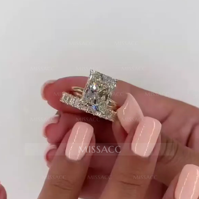 Emerald Cut Sona Simulated Diamond Engagement Ring In Sterling Silver