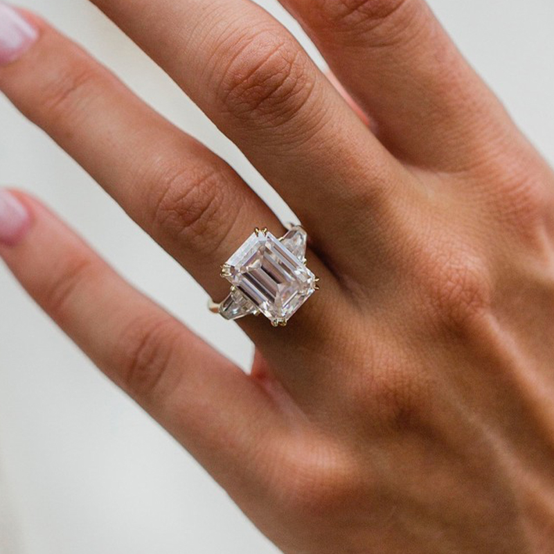 Classic Emerald Cut Sona Simulated Diamond Engagement Ring In Sterling Silver