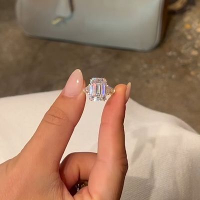 Classic Emerald Cut Sona Simulated Diamond Engagement Ring In Sterling Silver