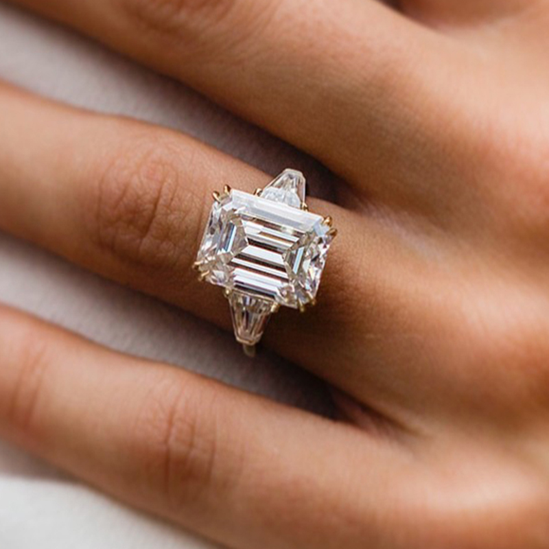 Classic Emerald Cut Sona Simulated Diamond Engagement Ring In Sterling Silver